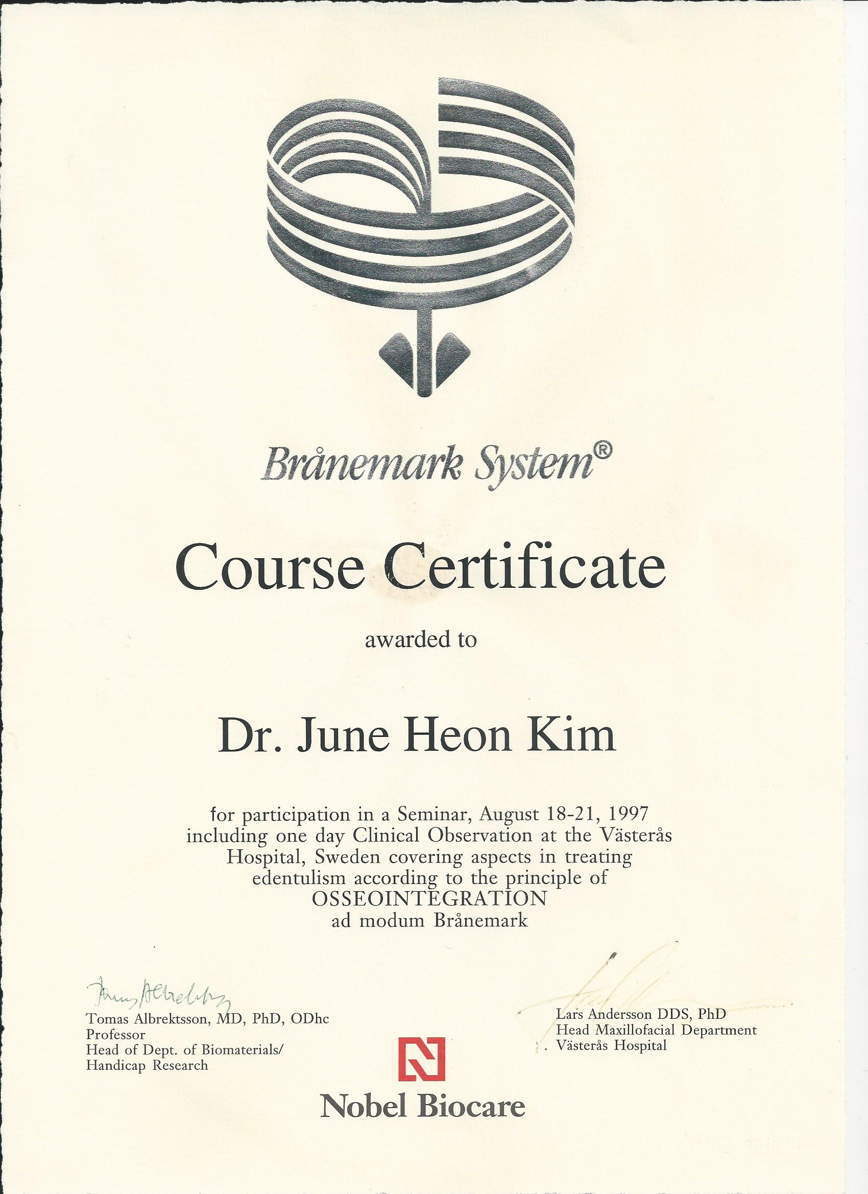 Brånemark System 인증